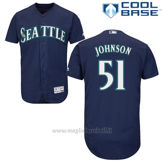 Maglia Baseball Uomo Seattle Mariners Randy Johnson Majestic Collezione Blu Cool Base Giocatore